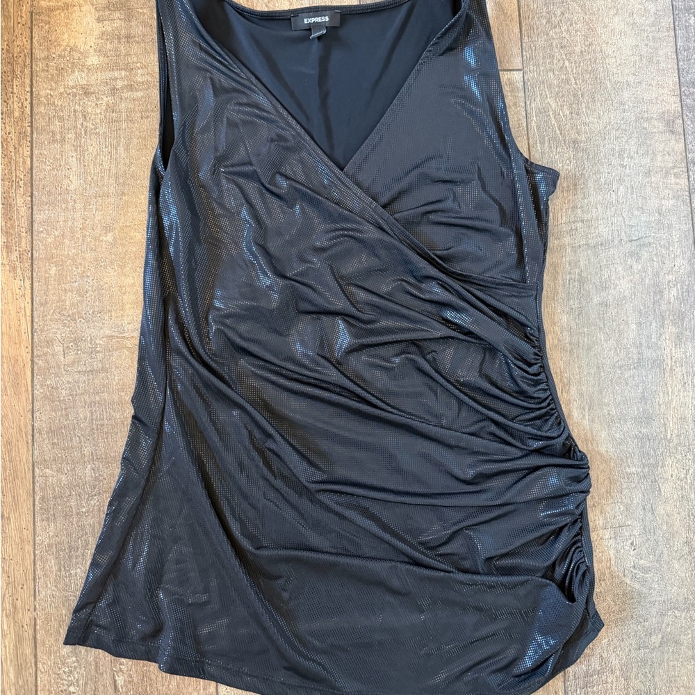 Express Black Sleeveless Wrap-Front Ruched Tank Top